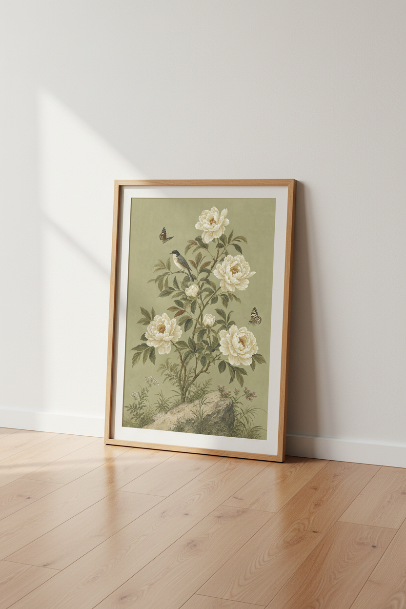 Botanical Peony Wall Art Print | Living Room Decor | Vintage Poster