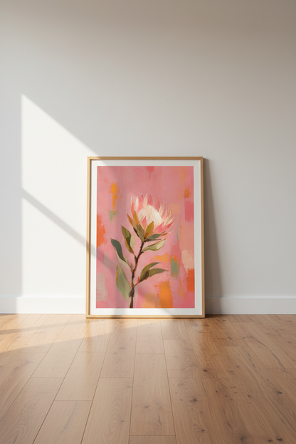 Pink Protea Wall Art Print | Modern Botanical Poster | Abstract Floral Decor