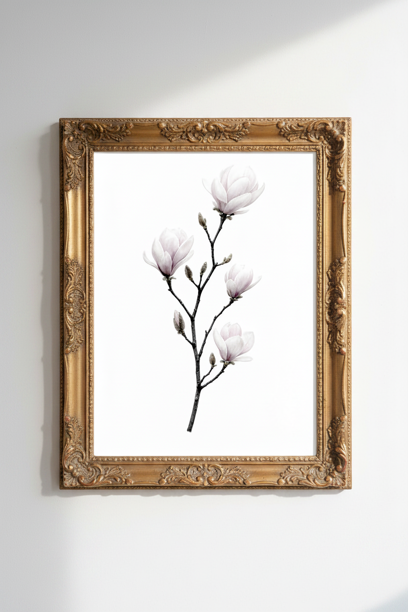 Magnolia wall art | Watercolor pink petals, minimalist decor | Living room print