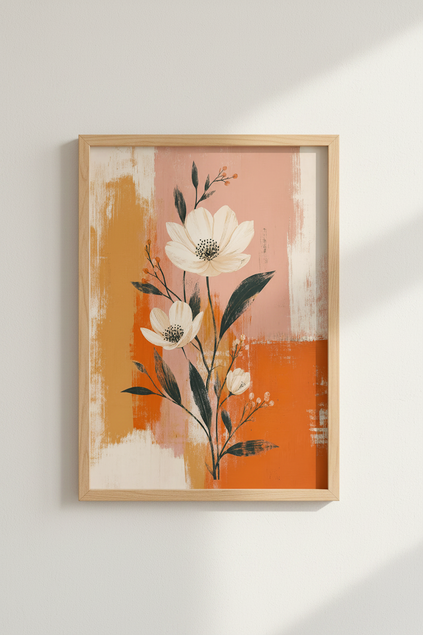 Boho Floral Wall Art Print | Terracotta Abstract Botanical, Living Room Decor