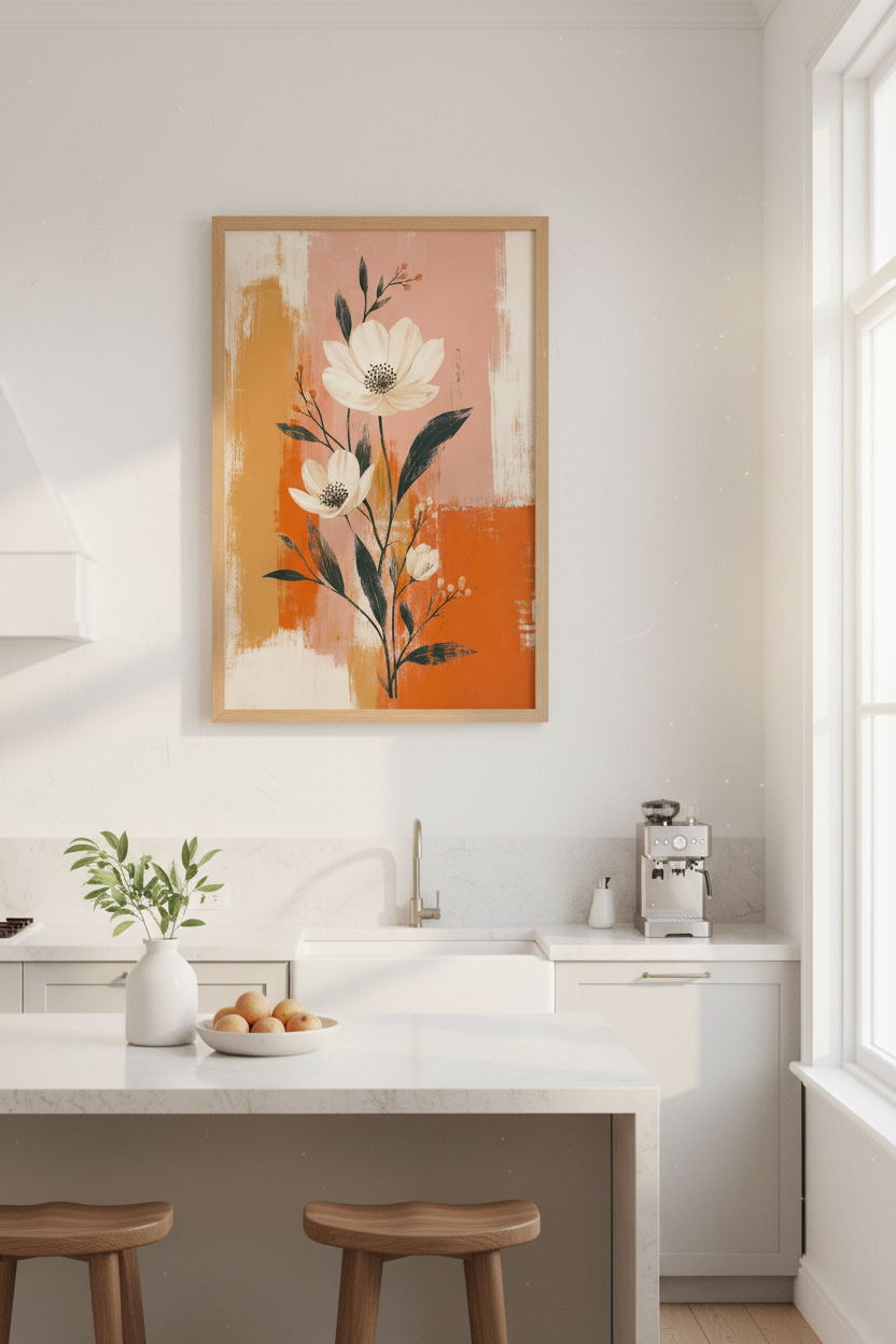 Boho Floral Wall Art Print | Terracotta Abstract Botanical, Living Room Decor
