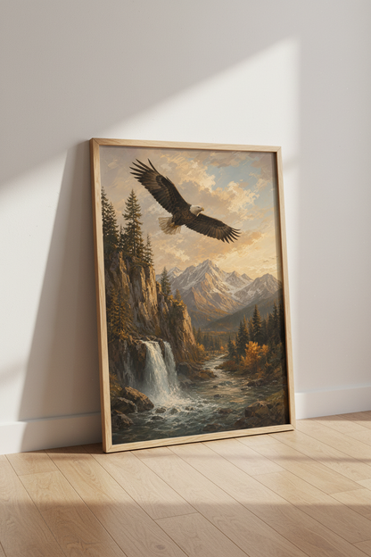 Bald Eagle Mountain Landscape Wall Art | Rustic Nature Poster, Office Decor