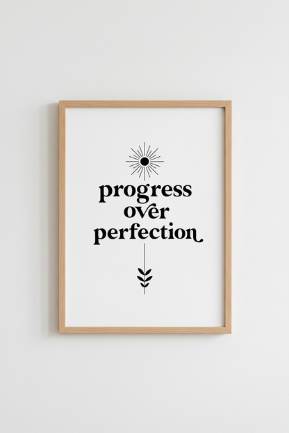Progress Over Perfection Print | Minimalist Boho Office Decor | Modern Quote Poster