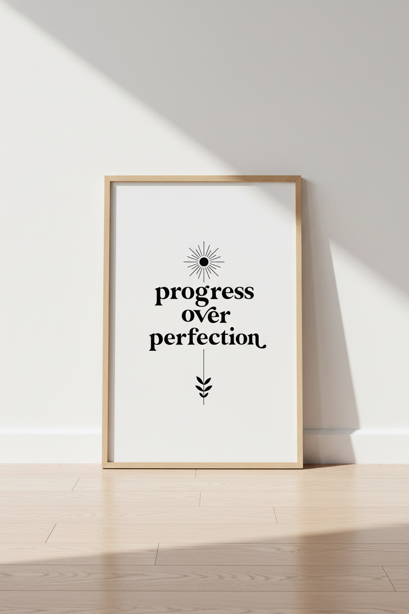 Progress Over Perfection Print | Minimalist Boho Office Decor | Modern Quote Poster