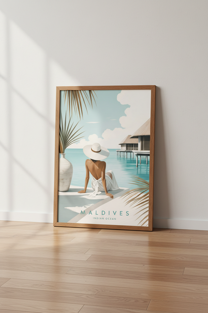 Maldives Travel Poster | Minimalist Coastal Wall Art Print, Luxury Beach Decor