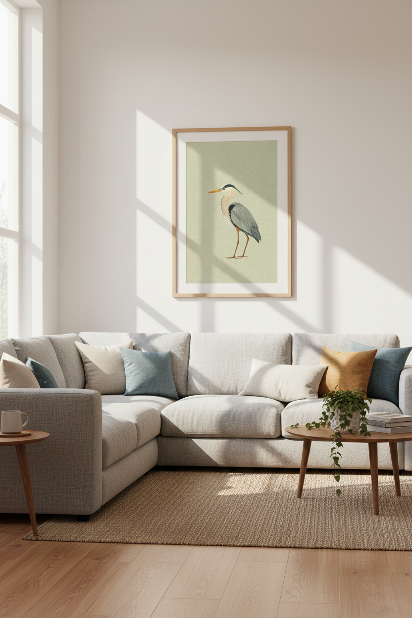 Great Blue Heron | Vintage Coastal Style Illustration, Living Room Wall Art Poster