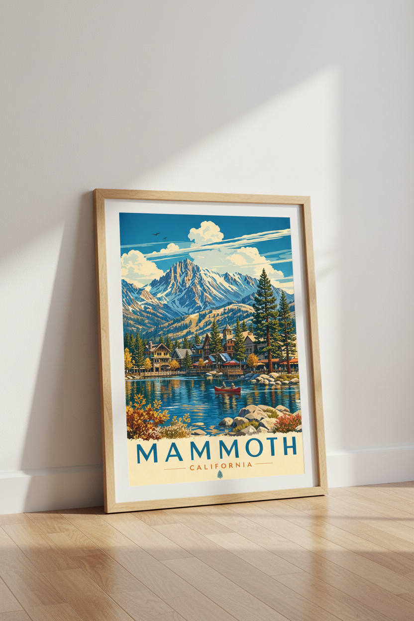 Mammoth Lakes California | Vintage Travel Poster, Mountain Cabin Wall Art