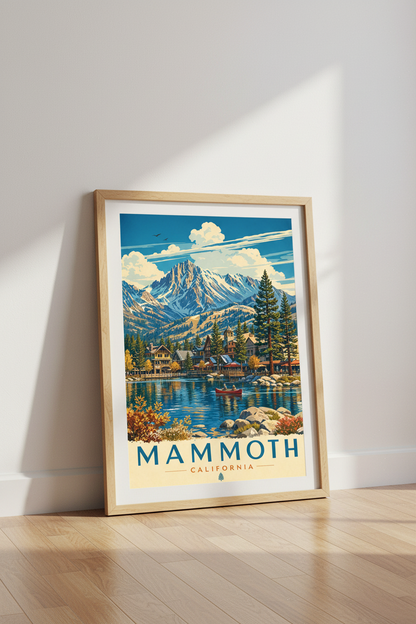 Mammoth Lakes California | Vintage Travel Poster, Mountain Cabin Wall Art
