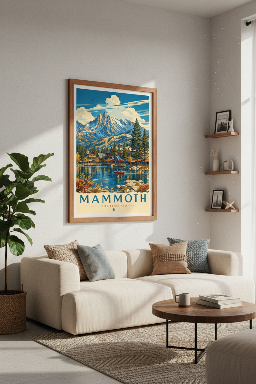 Mammoth Lakes California | Vintage Travel Poster, Mountain Cabin Wall Art