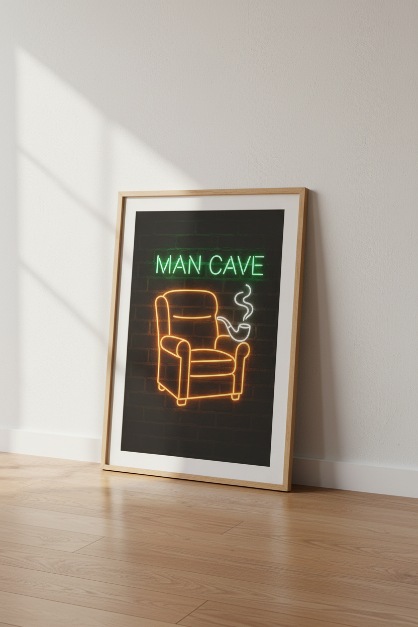man cave wall art | Neon signage, cozy living vibe | Home decor poster