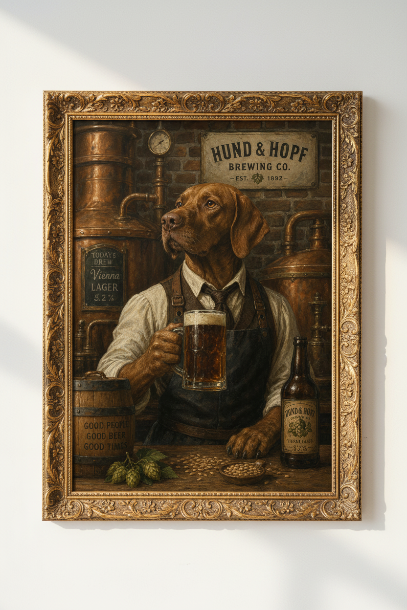Dog Bartender Art | Rustic Beer Palette, Cozy Living Room