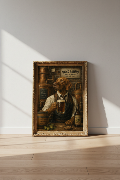 Dog Bartender Art | Rustic Beer Palette, Cozy Living Room
