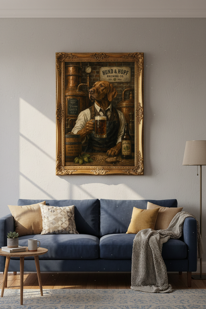 Dog Bartender Art | Rustic Beer Palette, Cozy Living Room