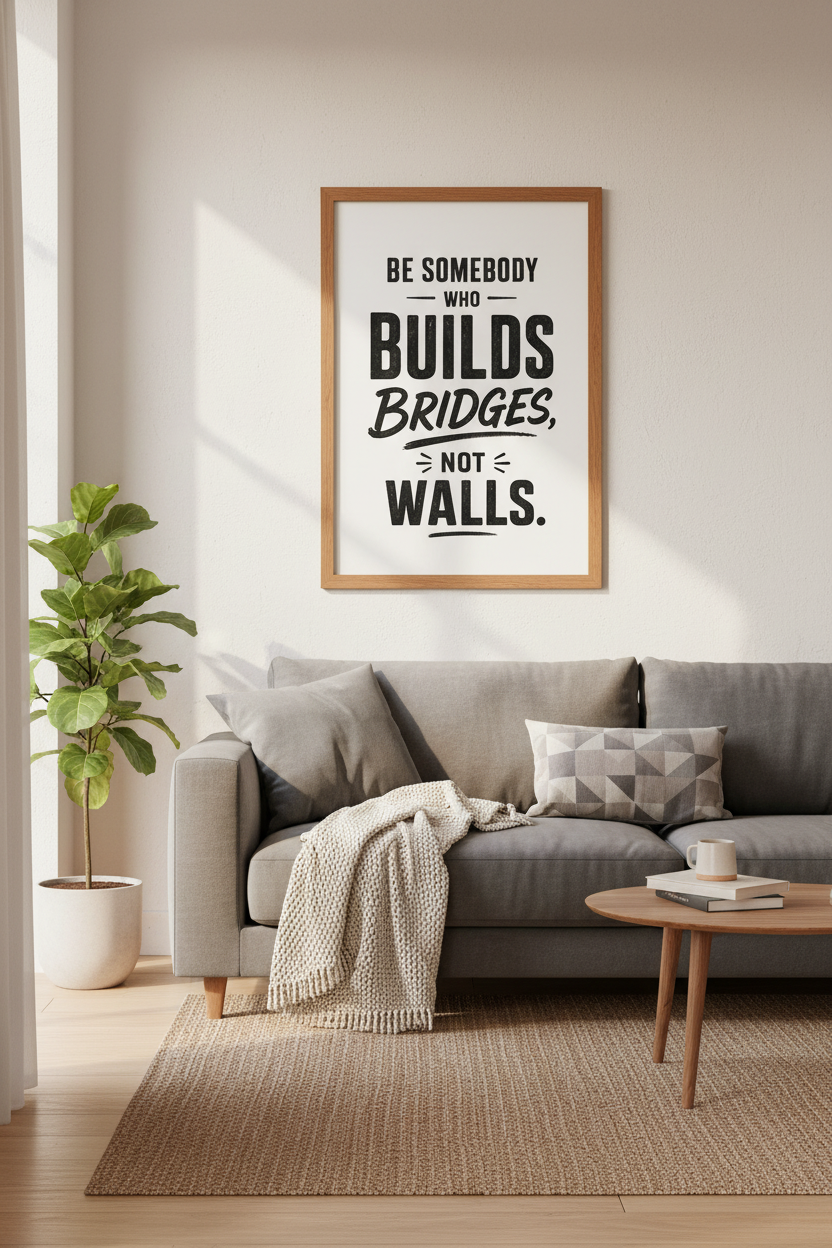 Build Bridges Quote Wall Art Print | Office Decor | Motivational Typography Poster