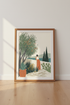 Mediterranean Summer Terrace | Coastal Boho Landscape Art Print, Living Room Decor
