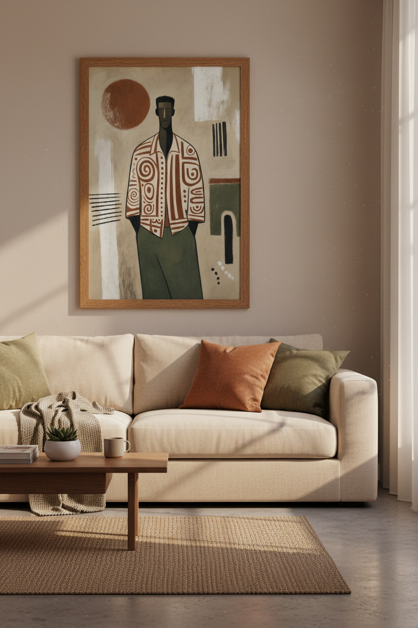 Modern Black Man Portrait | Abstract Earthy Tones Wall Art, Living Room Poster