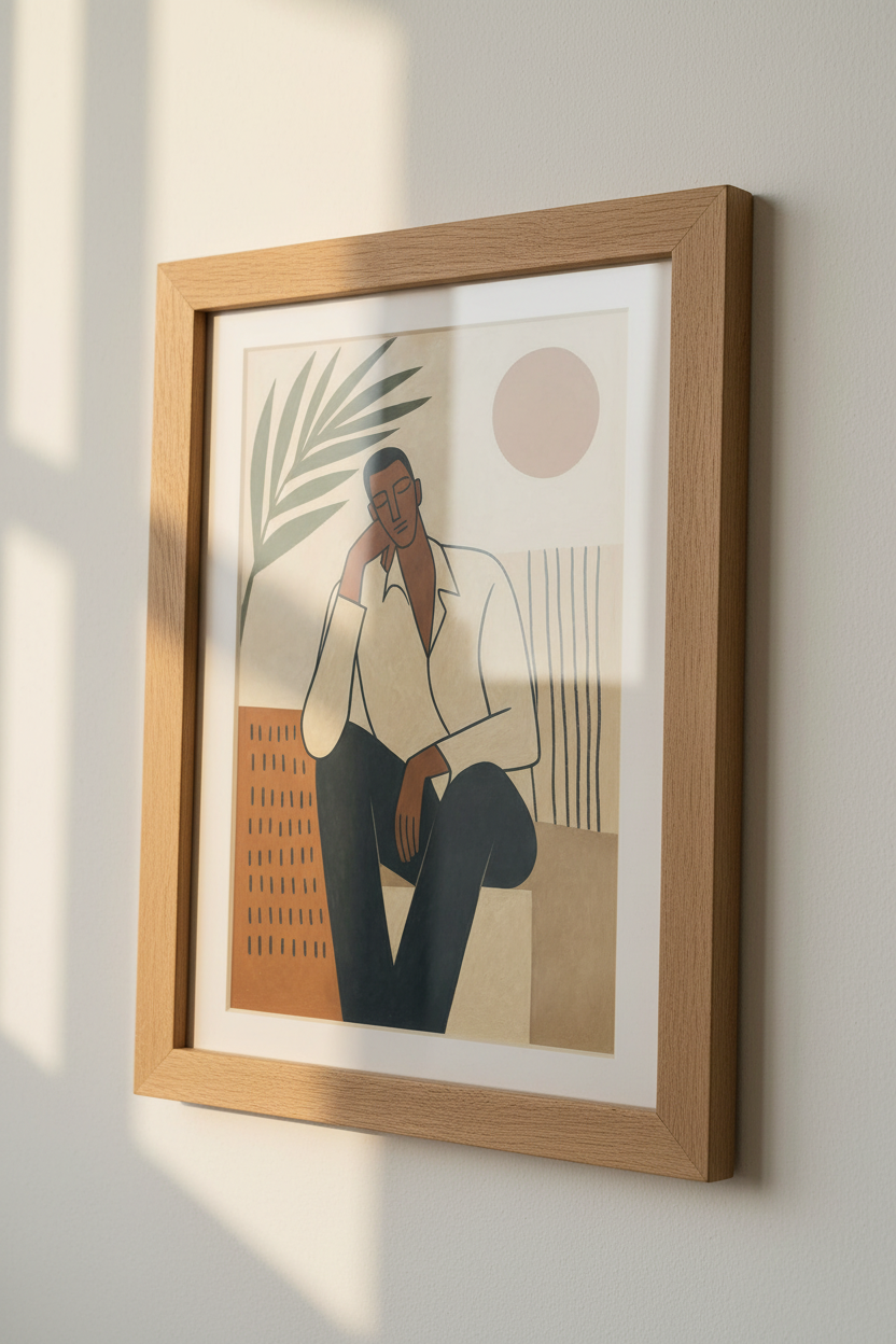 Abstract Black Man Portrait | Terracotta Earthy Tones, Modern Living Room Decor