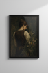 Moody Woman with Flowers Oil Painting | Moody Dark Academia | Vintage Portrait Poster
