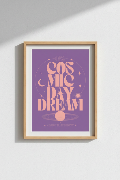 Cosmic Daydream Wall Art | Retro Celestial Typography, Lavender Purple Bedroom Decor