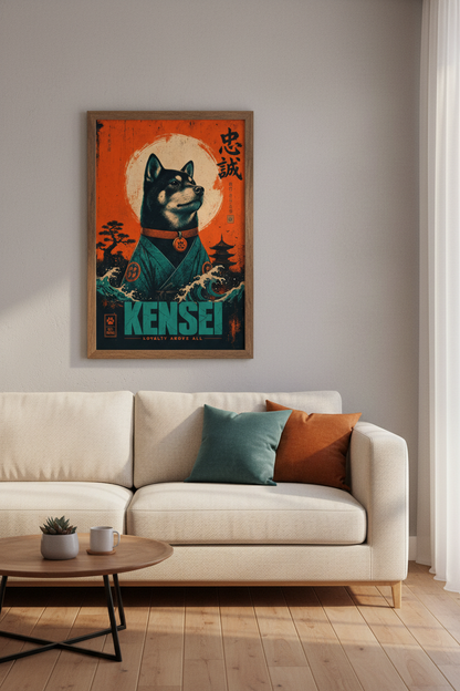 Samurai Shiba Inu Wall Art | Japanese Ukiyo-e Poster | Modern Home Office Decor