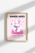 Kawaii Japanese Wall Art | Maneki Neko Lucky Cat Poster | Pink Pastel Room Decor