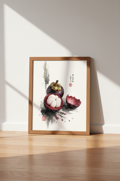 Mangosteen Watercolor Wall Art | Asian Botanical Decor, Zen Kitchen Poster