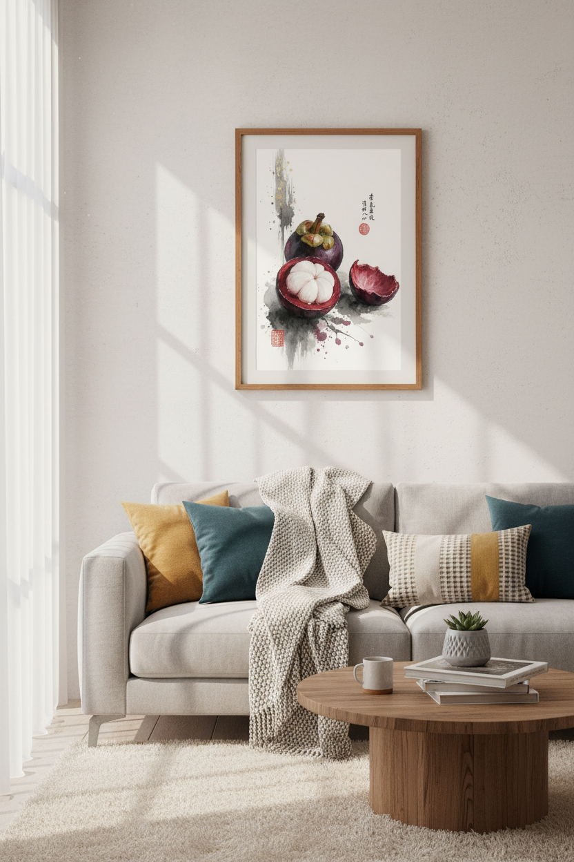 Mangosteen Watercolor Wall Art | Asian Botanical Decor, Zen Kitchen Poster