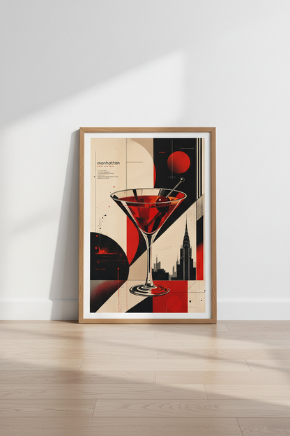 Manhattan Cocktail Wall Art Print | Home Bar Decor | Mid Century Modern Poster