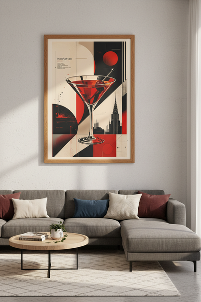 Manhattan Cocktail Wall Art Print | Home Bar Decor | Mid Century Modern Poster