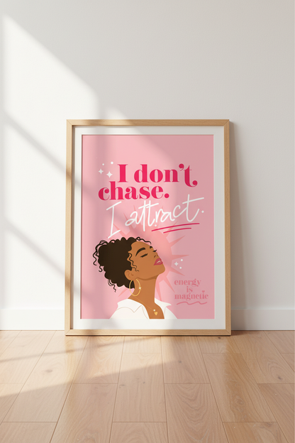 Manifestation Wall Art Print | Pink Affirmation Poster, Black Woman Art