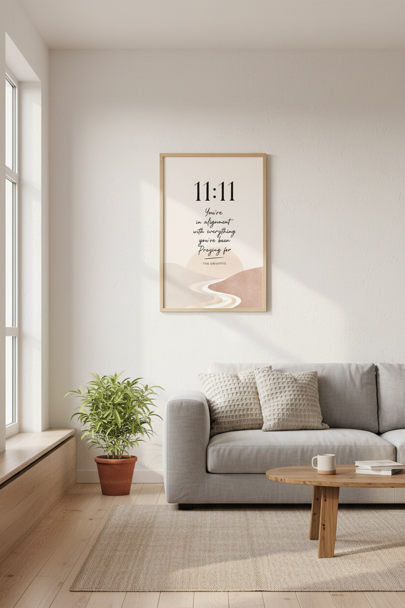 11:11 Angel Number Wall Art | Boho Manifestation Poster, Neutral Spiritual Decor