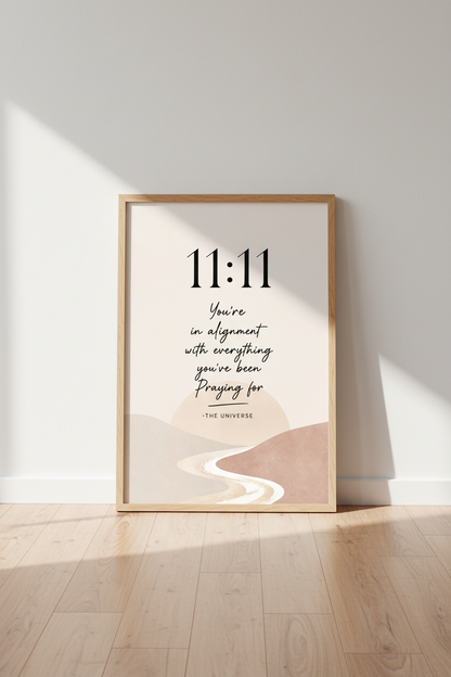 11:11 Angel Number Wall Art | Boho Manifestation Poster, Neutral Spiritual Decor