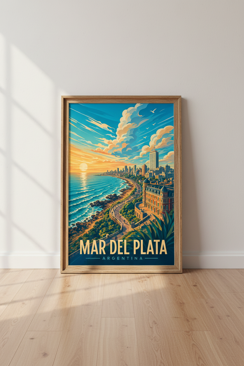 Mar del Plata Argentina | Vintage Travel Poster, Coastal Sunset Wall Art