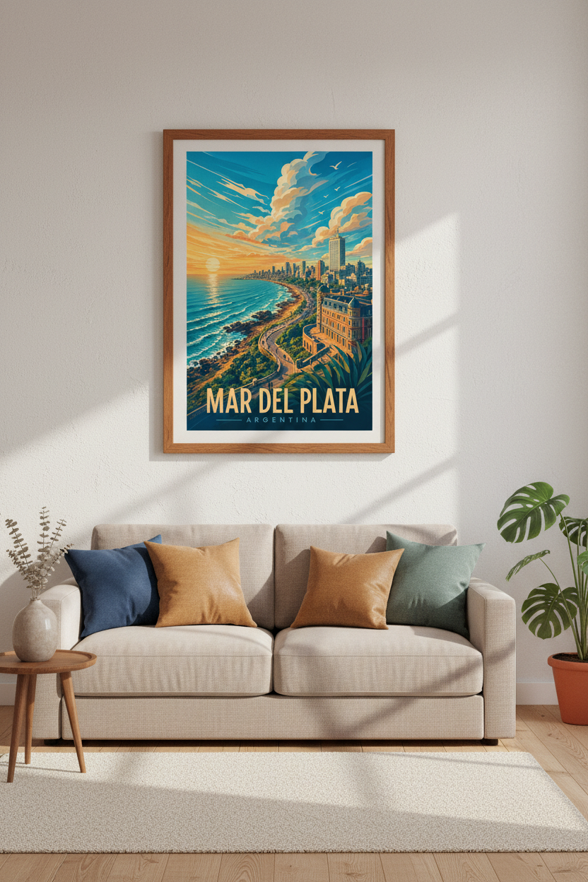 Mar del Plata Argentina | Vintage Travel Poster, Coastal Sunset Wall Art
