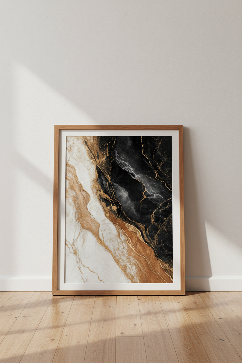 Black and Gold Marble Abstract Wall Art | Modern Luxury Decor | Stone Texture Poster
