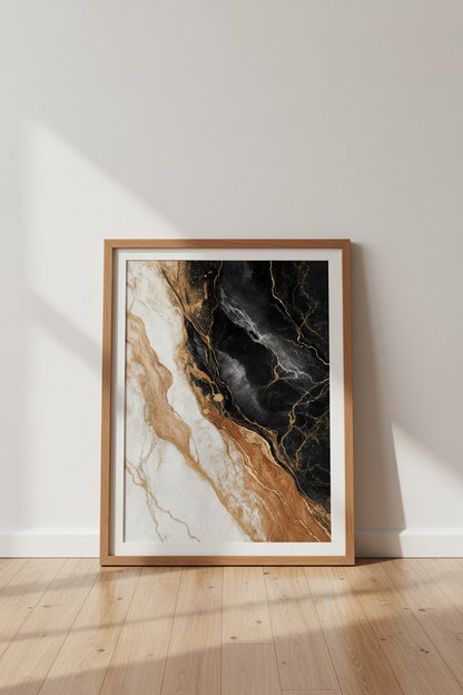 Black and Gold Marble Abstract Wall Art | Modern Luxury Decor | Stone Texture Poster