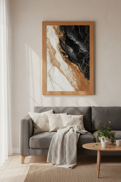 Black and Gold Marble Abstract Wall Art | Modern Luxury Decor | Stone Texture Poster