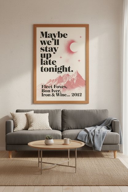 Indie Folk Lyric Wall Art Print | Pink Mountain Music Decor | Retro Aesthetic Poster