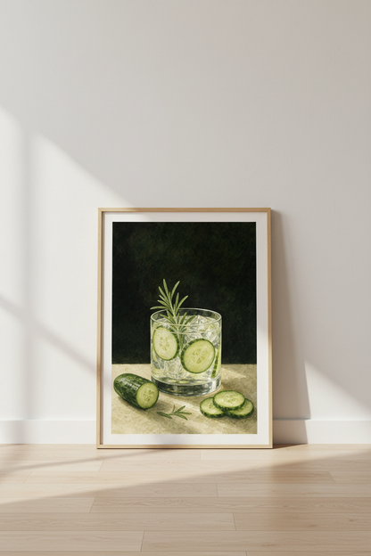 Gin and Tonic Art Print | Botanical Cocktail Poster, Kitchen Bar Wall Decor