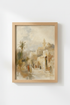 desert town wall art | Impressionist cityscape, beige palette | Living room decor