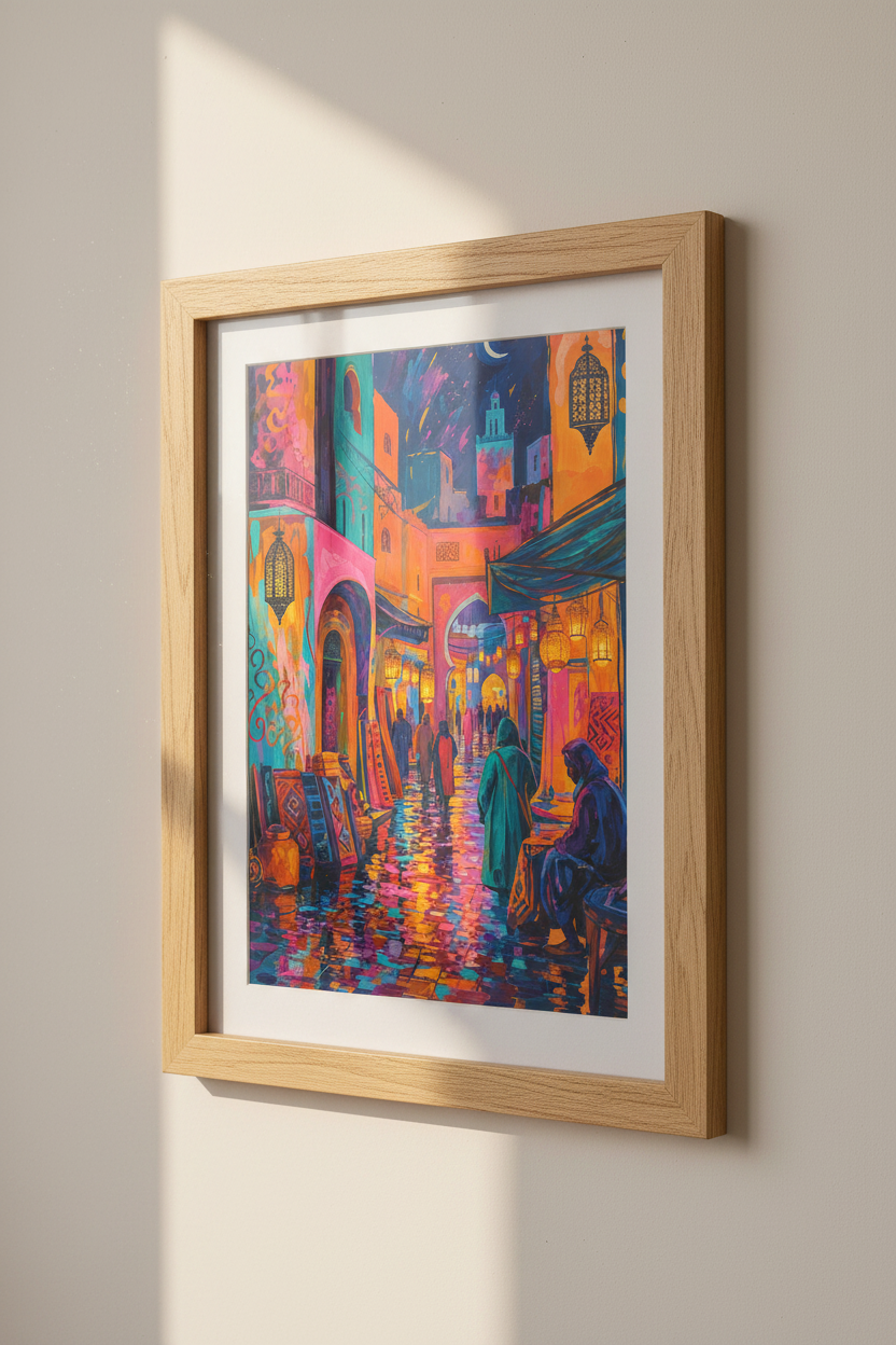 Moroccan Souk Street Wall Art Print | Boho Living Room Decor | Vivid Expressionist Poster