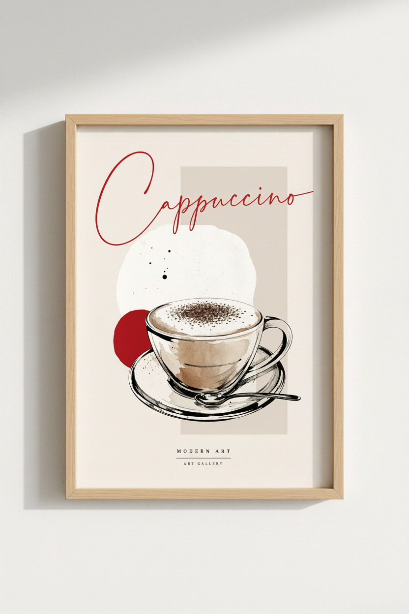 Cappuccino Coffee Wall Art Print | Modern Kitchen Decor | Minimalist Cafe Poster