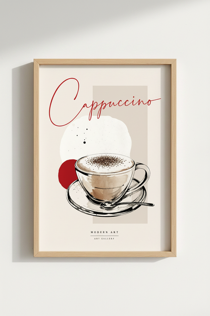 Cappuccino Coffee Wall Art Print | Modern Kitchen Decor | Minimalist Cafe Poster