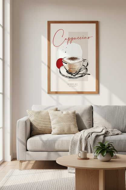 Cappuccino Coffee Wall Art Print | Modern Kitchen Decor | Minimalist Cafe Poster