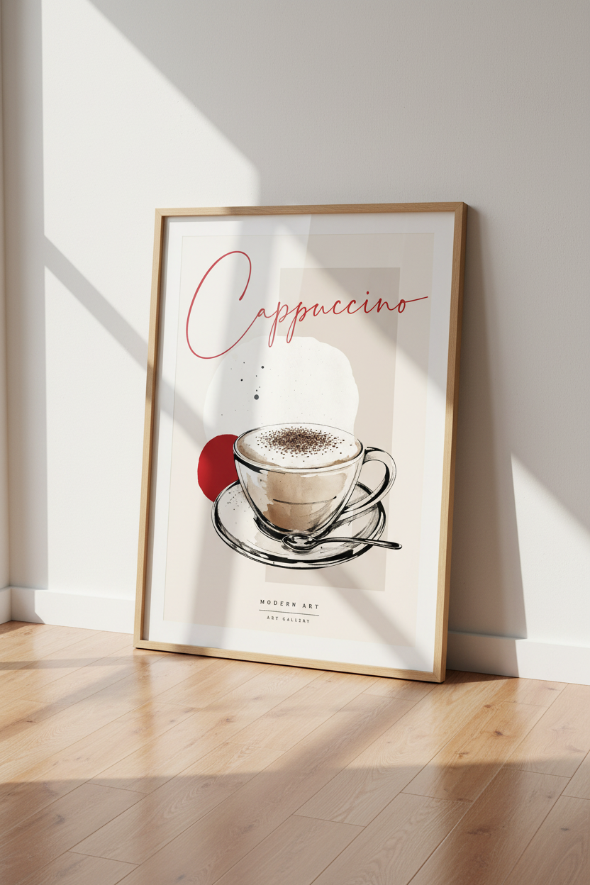 Cappuccino Coffee Wall Art Print | Modern Kitchen Decor | Minimalist Cafe Poster