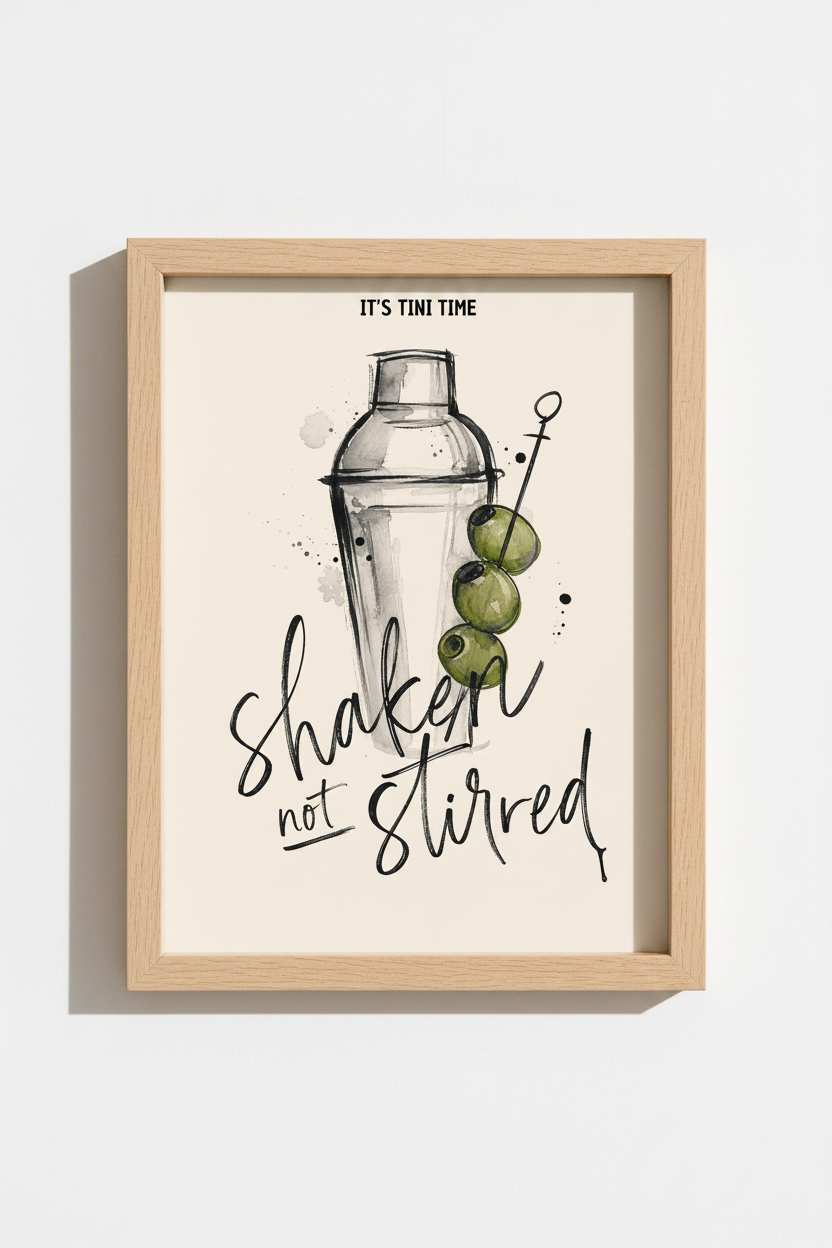 Martini Cocktail Art Print | Bar Cart Decor, Shaken Not Stirred Kitchen Poster