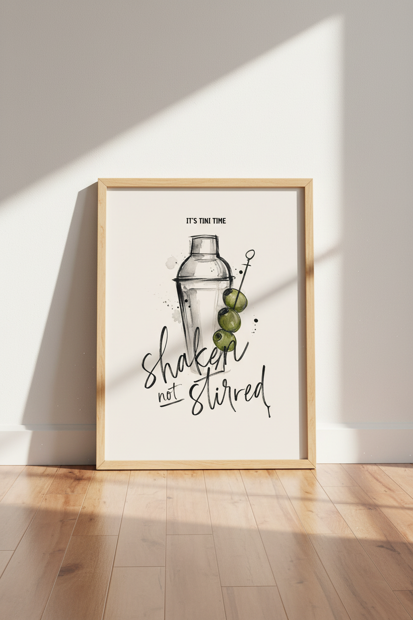 Martini Cocktail Art Print | Bar Cart Decor, Shaken Not Stirred Kitchen Poster