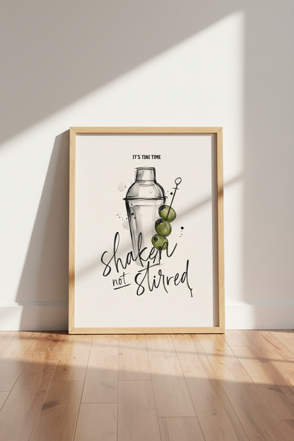 Martini Cocktail Art Print | Bar Cart Decor, Shaken Not Stirred Kitchen Poster