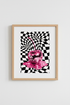 Disco Ball Cherry Print | Pink Retro Checker Art, Trippy Surrealist Poster