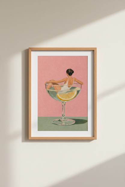 Pink Cocktail Wall Art | Martini Glass Fashion Poster | Trendy Bar Cart Decor